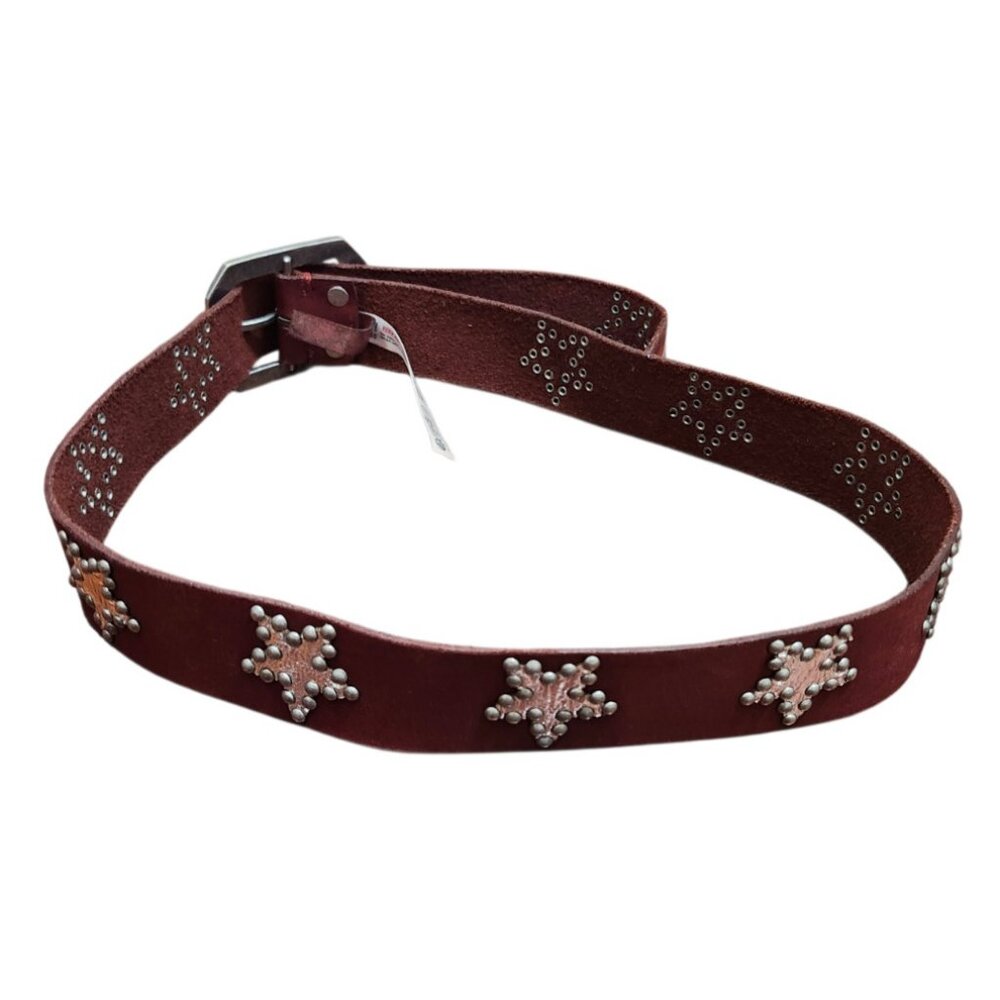 Free People Brown Leather Studded Star Belt Western Boho Festival Womens M/L - Picture 5 of 10